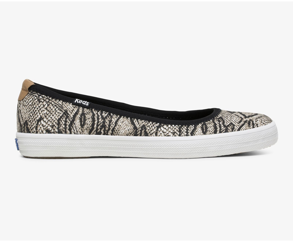 Slip Ons Keds Mujer Blancas/Negras - Bryn Snake - 845-UKZMND